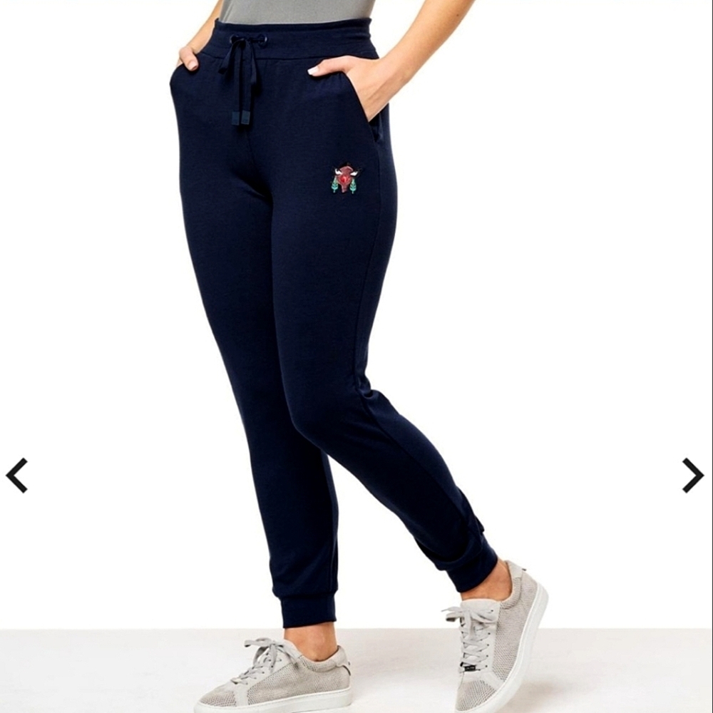 Badgley Mischka French Terry‎ Jogger Pants Size Large Black Original Artwork NWT